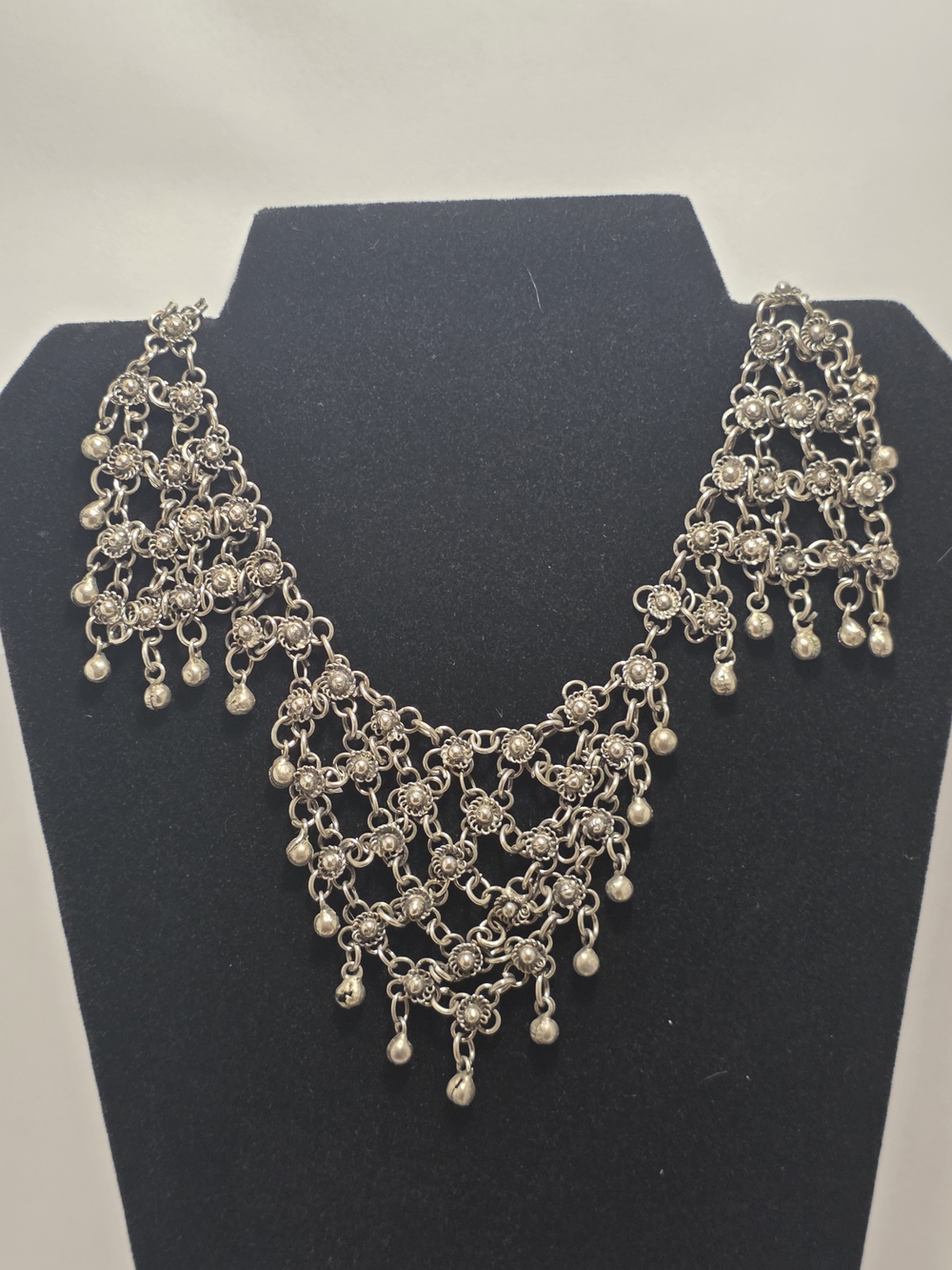 Silver-Tone Filigree Chandelier Bib Necklace